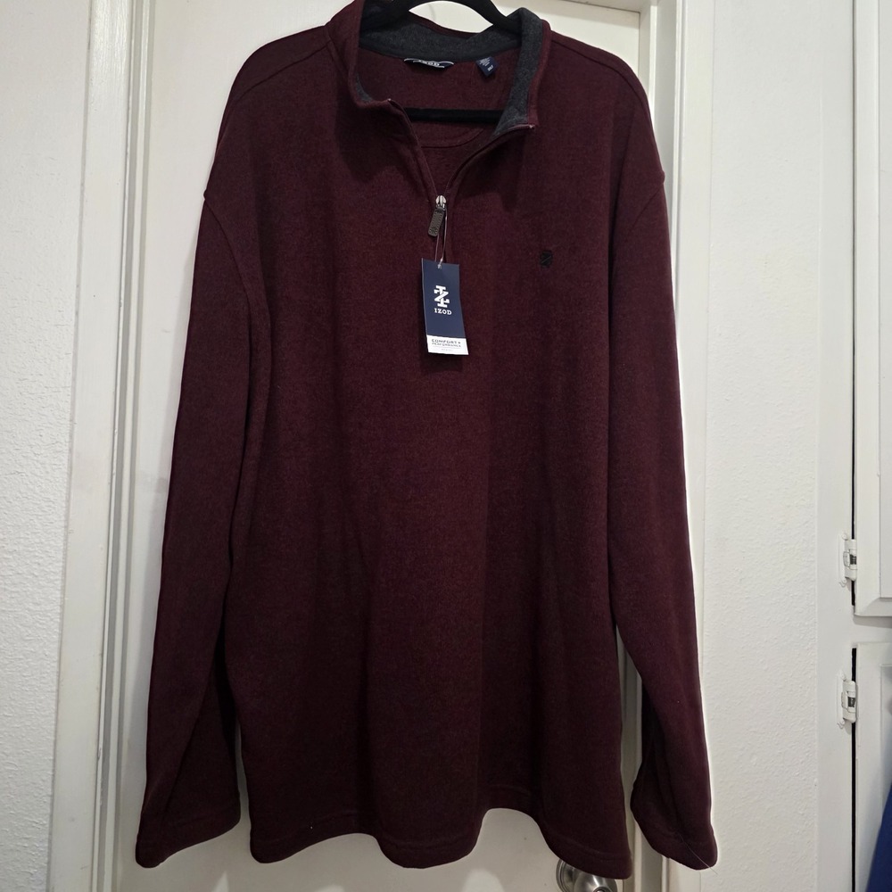 Men Maroon Thermasoft Comfort Performance 1/4 Zip Fleece Sweater Big Tall 3XLT